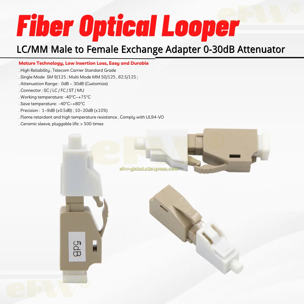

10pcs LC/MM Male Female Male Exchange Adapter Multimode Attenuator Attenuation Stability Telecom Level 0-30db Customize