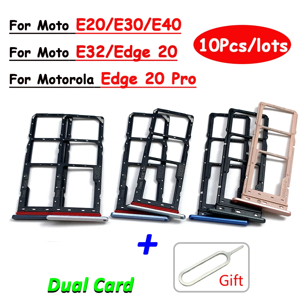 

10Pcs/lots SD Card Tray Holder For Motorola E20 E30 E40 E32 Edge 20 Pro SIM Card Tray Slot Holder Adapter Accessories + Tools