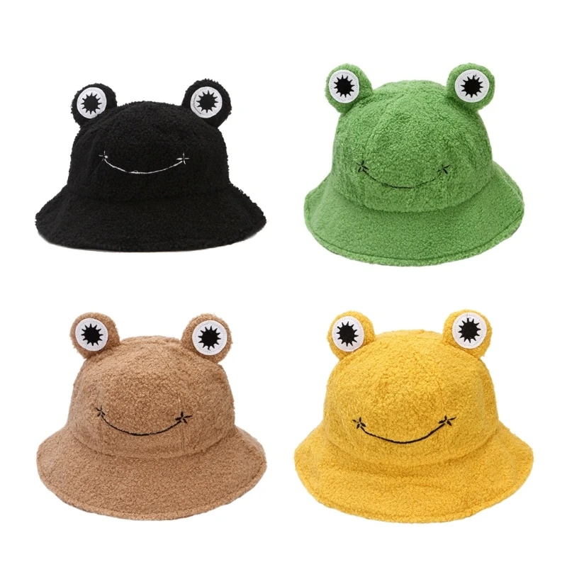 

Women Winter Bucket Hat Warm Plush Hats Cartoon for Frog Design Fisherman Caps One Size Fits Most Teens & Adults Dropship