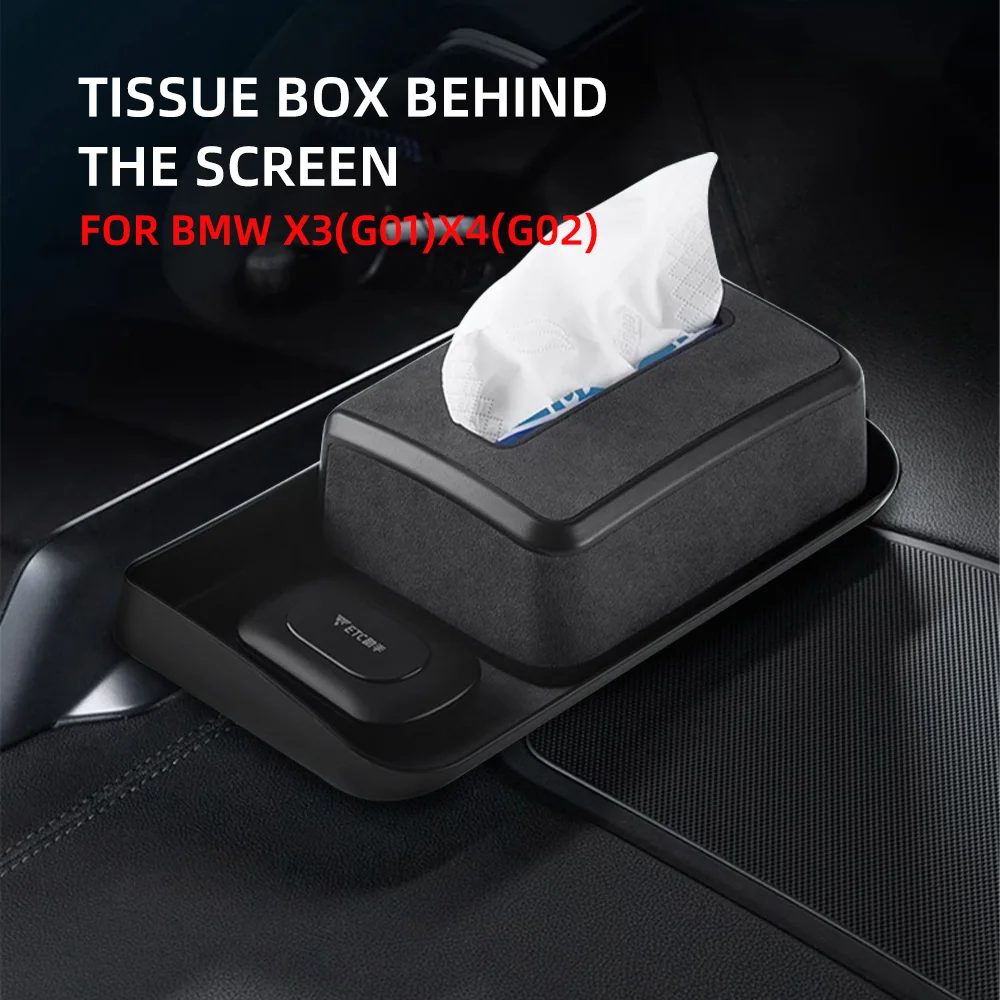 

Super Suede Car Tissue Box Seat Back Hanging Holder Armrest Napkin Box For BMW X3 G01 X4 G02 2022 2023 Turn Fur Auto Accessories