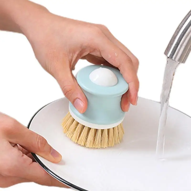 

Dish Scrubber Brush Dish Scrubber With Handle Oil-proof Sisal Bristle Brushes Round Head Pot Brush For Frying Pan Sinks Bathroom