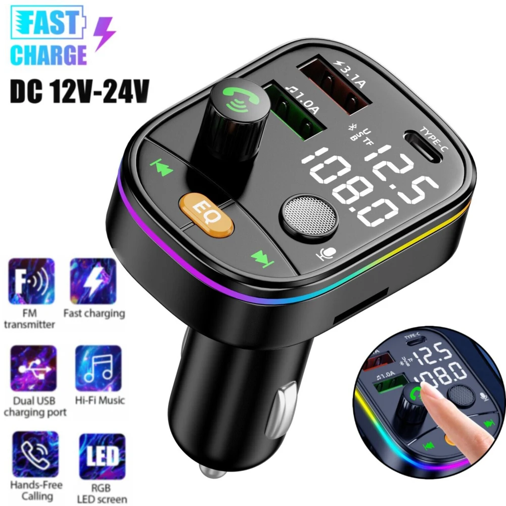 

Q10 Wireless V5.0 Car FM Transmitter Dual USB Port Type-C PD Car Charger MP3 Music Player Support TF/U Disk