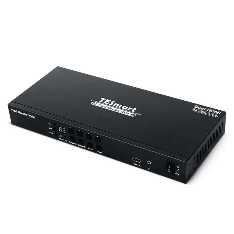 

TESmart 4 компьютер 4 DP Дисплей порт 4K 60 Гц сплиттер переключатель 2 USB 2,0 3,5 мм аудио L/R двойной монитор KVM переключатель