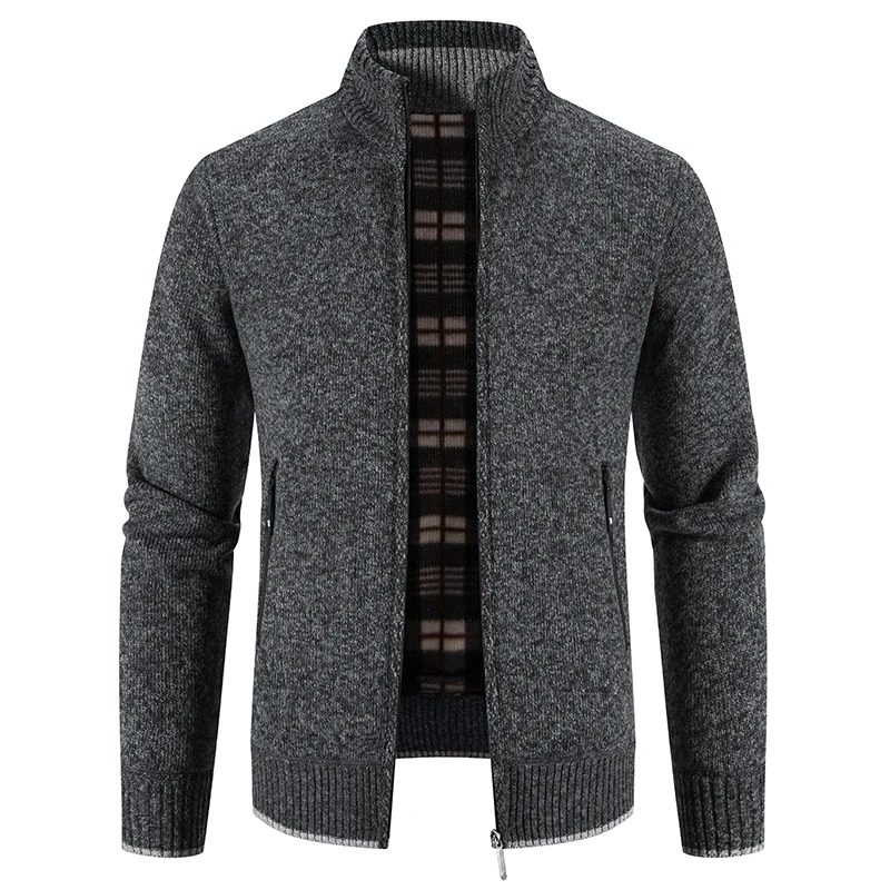 Fashion Men's Stand Collar Cardigan Sweater Slim Fit Cable Knit Zipper