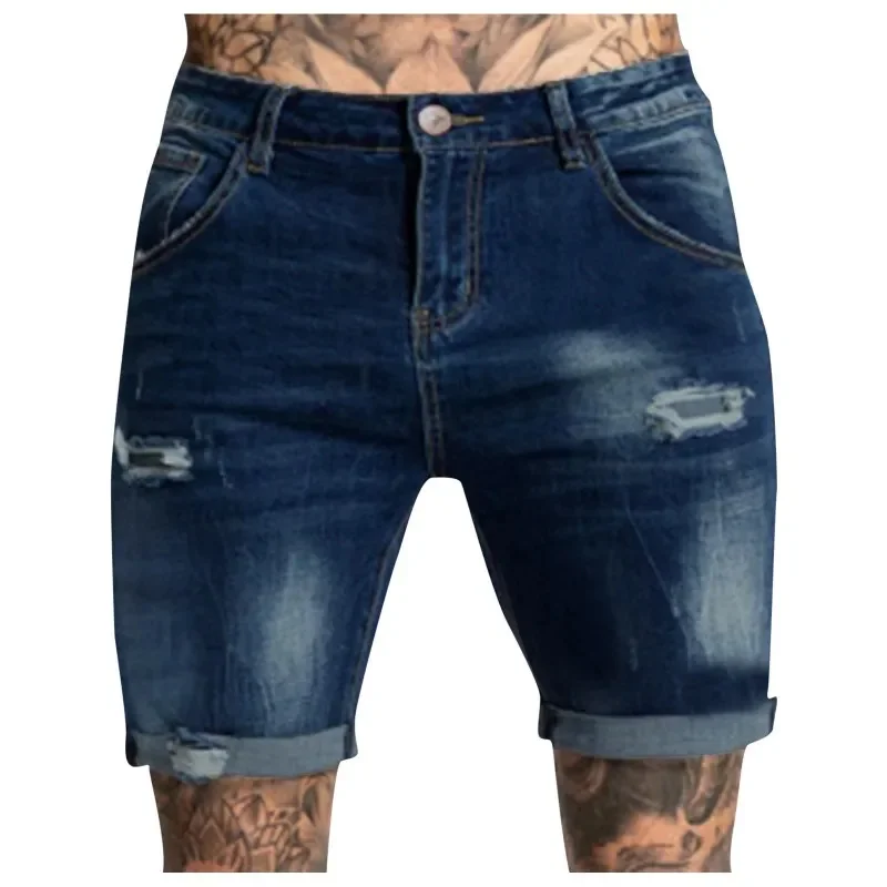 

Men's Casual Zipper Fly Hole Jeans Tight Shorts Trousers Pocket Wash Pant Ripped Frayed Denim for Man Short s