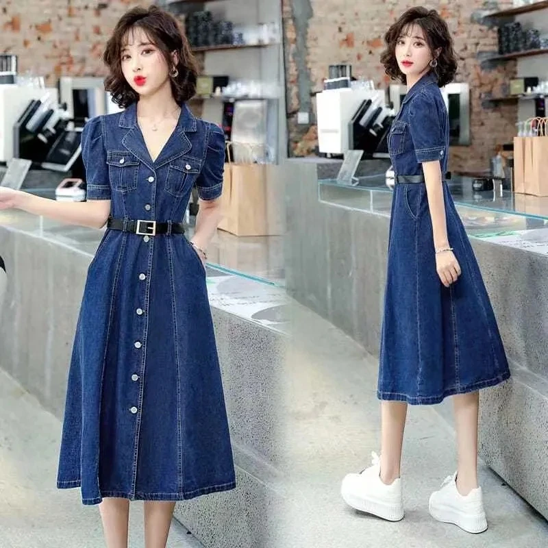 2023 Women Denim Dress Fashion Solid Short Sleeve Summer New Korean Blue Jeans Dresses Lady A-LINE Female Long Clothing Vestidos
2023 Women Denim Dress Fashion Solid Short Sleeve Summer New Korean Blue Jeans Dresses Lady A-LINE Female Long Clothing Vestidos