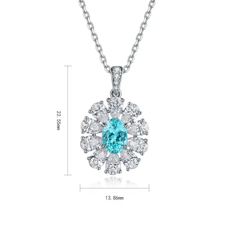 

RUIF 2024 Hot Sale Main Stone 1.338ct Lab Grown Paraiba Sapphire Oval Shape Necklace S925 Silver Engagement Women