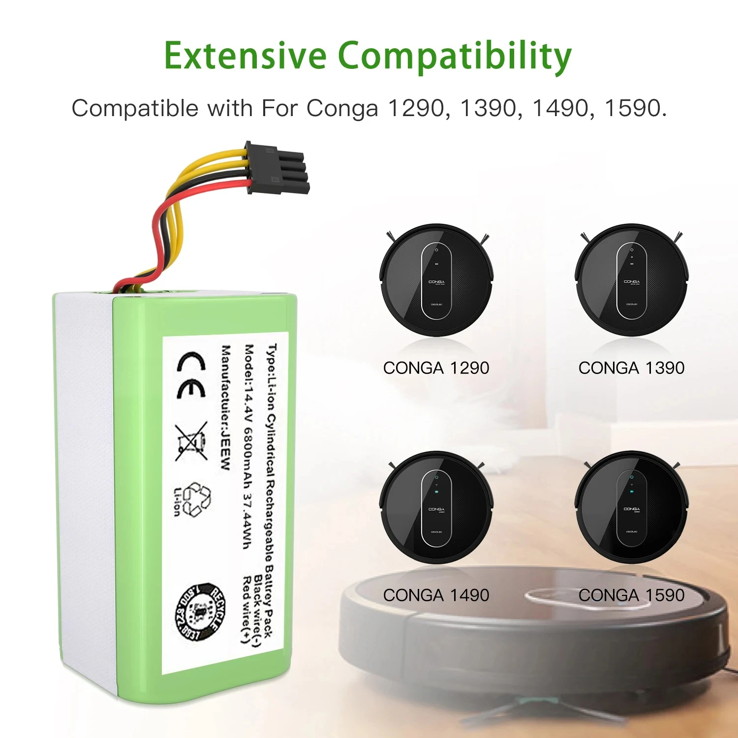 2024 new 14.4v 6800mAh Li-Ion Battery for Cecotec Conga 1290 1390 1490 1590 Vacuum Cleaner Genio deluxe 370 gutrend echo 520
2024 new 14.4v 6800mAh Li-Ion Battery for Cecotec Conga 1290 1390 1490 1590 Vacuum Cleaner Genio deluxe 370 gutrend echo 520