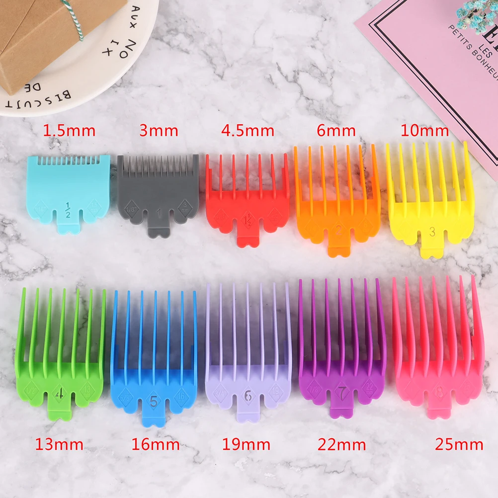 10pcs 1.5mm-25mm Plastic Barber Shop Styling Comb Sets Clipper Hair Limit Comb Trimmer Attachment Guide Combs
10pcs 1.5mm-25mm Plastic Barber Shop Styling Comb Sets Clipper Hair Limit Comb Trimmer Attachment Guide Combs