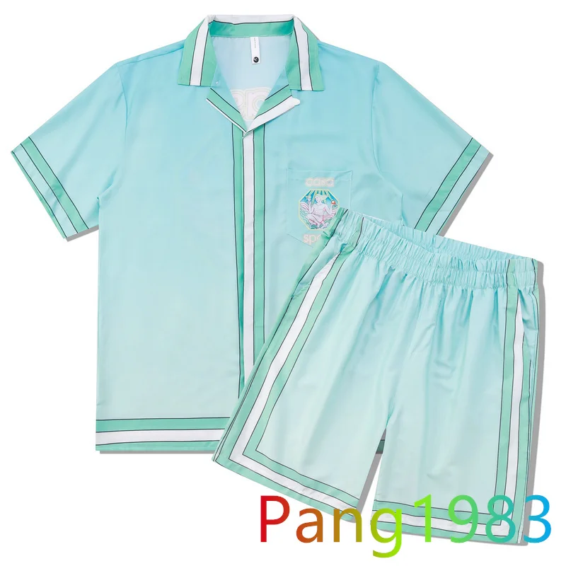 Casablanca New Short Sleeve Shirt Men Women Lapel Letter Print Pattern Gradient Color Shirt Set
Casablanca New Short Sleeve Shirt Men Women Lapel Letter Print Pattern Gradient Color Shirt Set