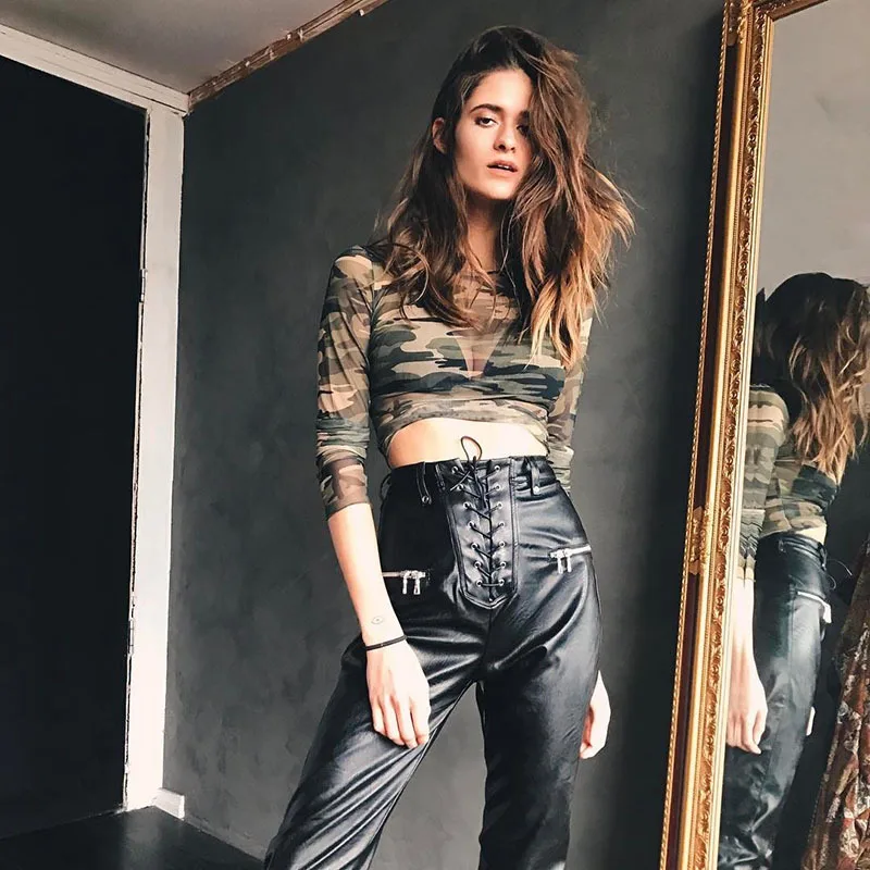 Women Summer Y2k Top Sheer Mesh Camouflage Print Tees OUT1074 Women Summer Y2k Top Sheer Mesh Camouflage Print Tees OUT1074