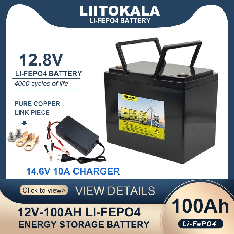 LiitoKala 12.8V 100AH LCD LiFePO4 Battery 12V Lithium Iron Phosphate Batteries Cycles Inverter Car Lighter 14.6V 10A Charger
LiitoKala 12.8V 100AH LCD LiFePO4 Battery 12V Lithium Iron Phosphate Batteries Cycles Inverter Car Lighter 14.6V 10A Charger