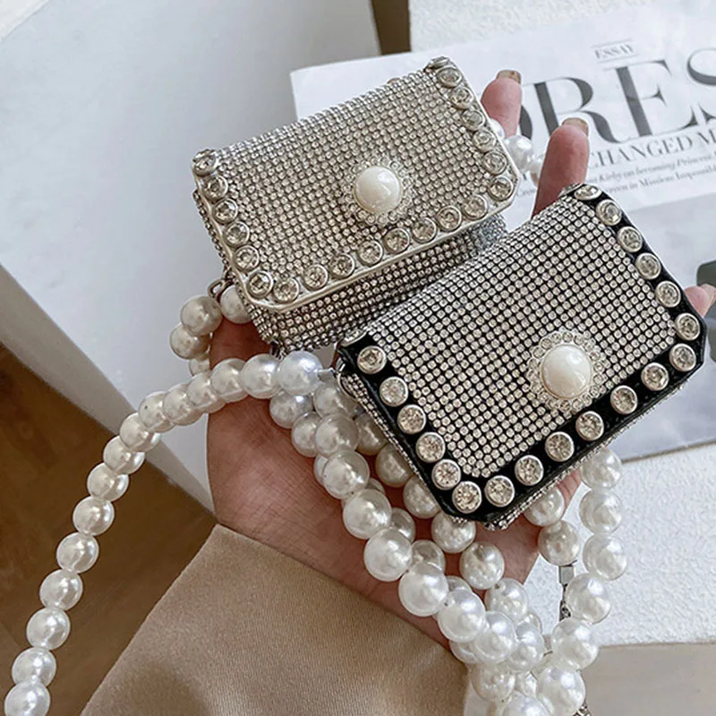 

Mini Glitter Diamond Bag Metal Crossbody Bag With Chain Luxury Rhinestone Tiny Decoration Handbag Party Belt Bag Square Shape