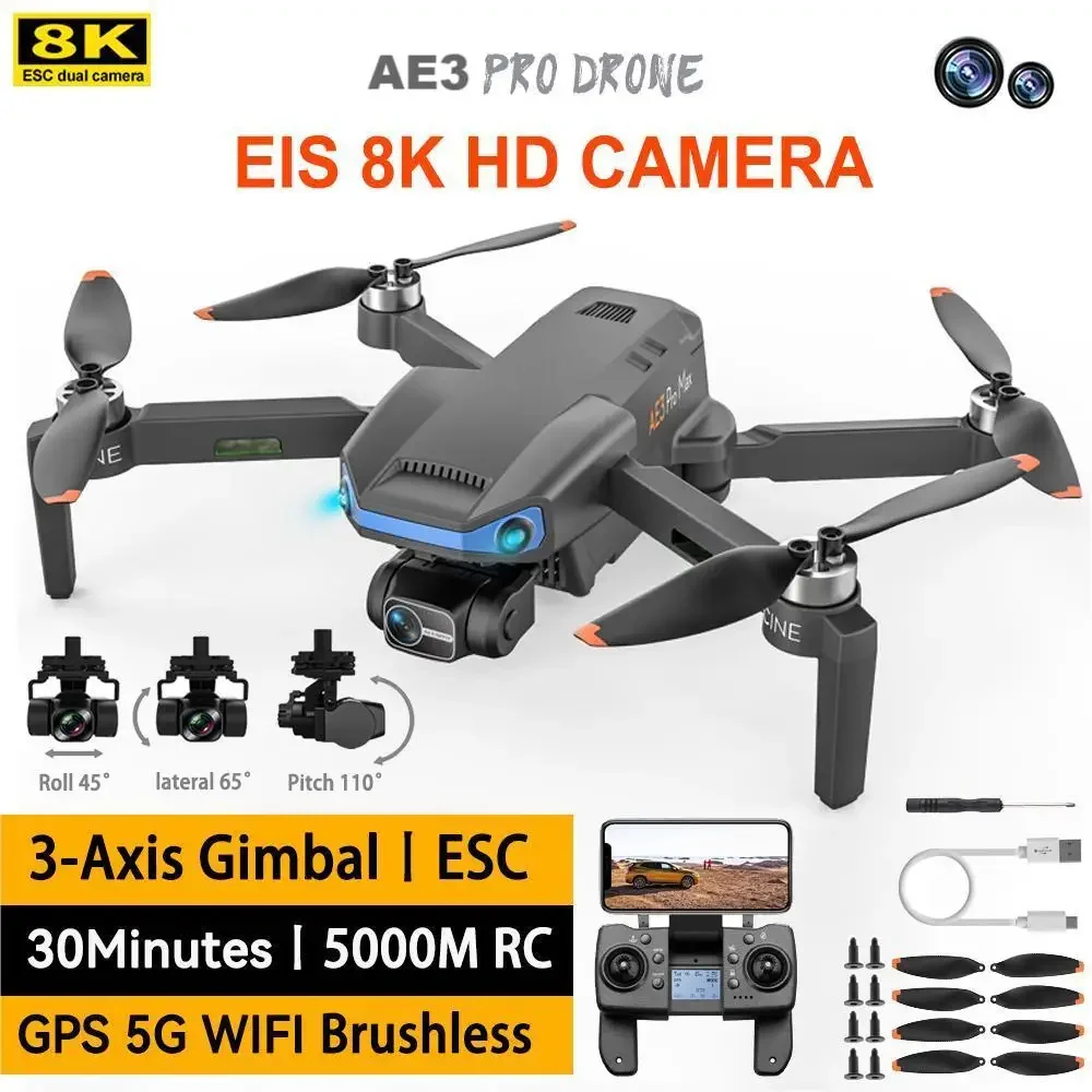 Hot AE3 Pro Max GPS Drone 8K Dual Camera 3-Axis Gimbal Obstacle Avoidance 5G Folding Quadcopter RC Distance 5000M Gifts Toys 
Hot AE3 Pro Max GPS Drone 8K Dual Camera 3-Axis Gimbal Obstacle Avoidance 5G Folding Quadcopter RC Distance 5000M Gifts Toys