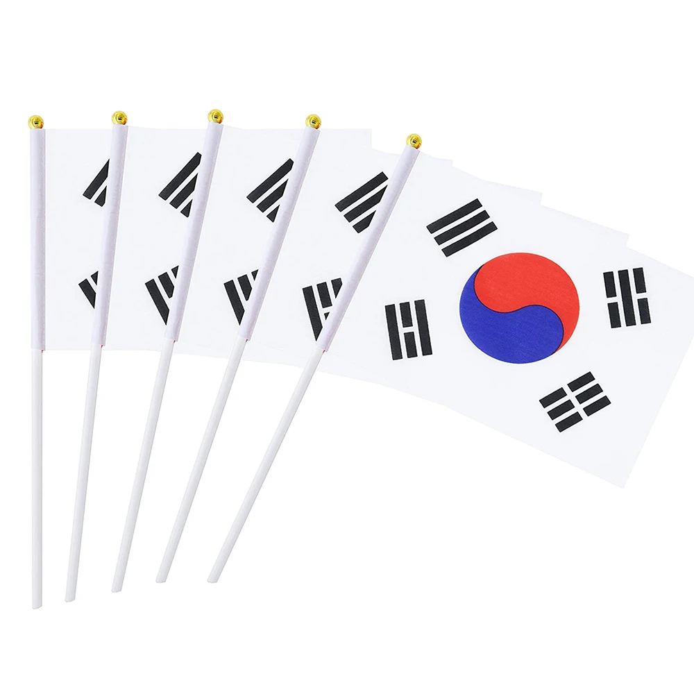 

Мини-флаги с надписью на заказ 100 шт., южнокорейский ручной машущий флаг, маленькие корейские государственные флаги на палочке, машущий парад на улице