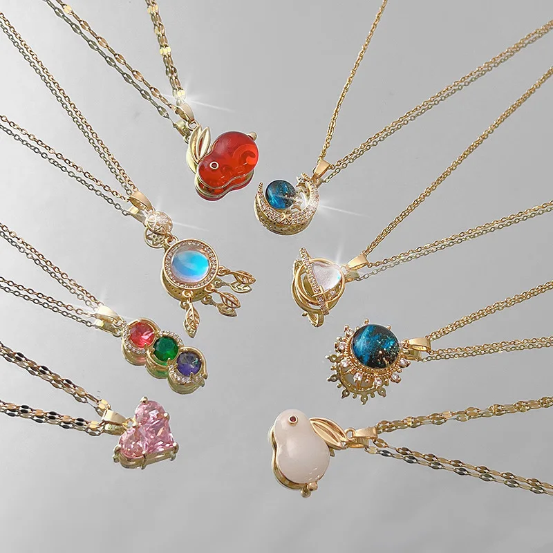 

Shining Planet Titanium Rhinestone Love Rabbit Pendant Necklace Women's Luxury Sense Sweet Cool Clavicle Neck Chain Jewelry