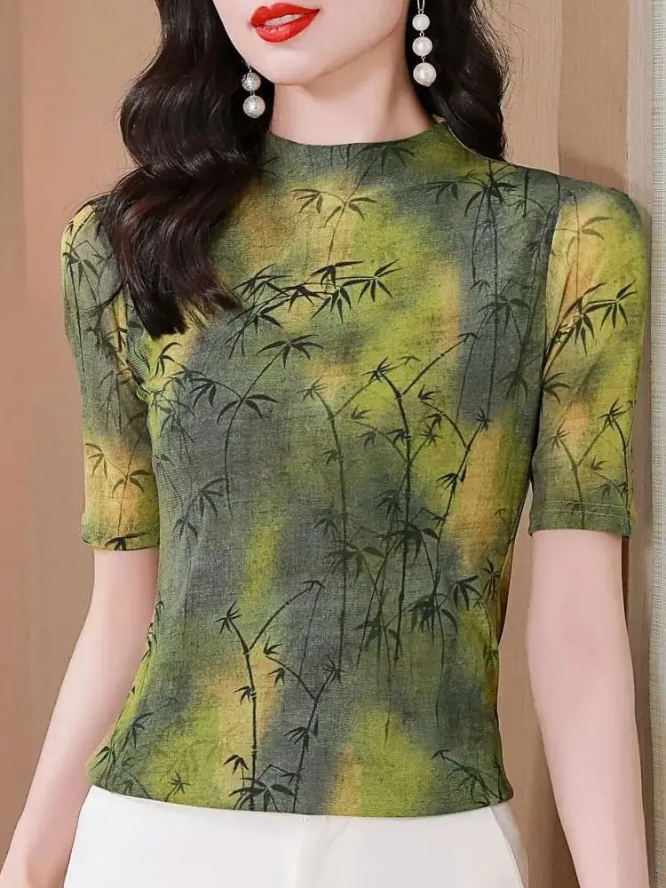 Women's New Mesh T Shirt Half Sleeve Print Flowers Tops For Women Slim High Stretch Bottoming Tees
Women's New Mesh T Shirt Half Sleeve Print Flowers Tops For Women Slim High Stretch Bottoming Tees