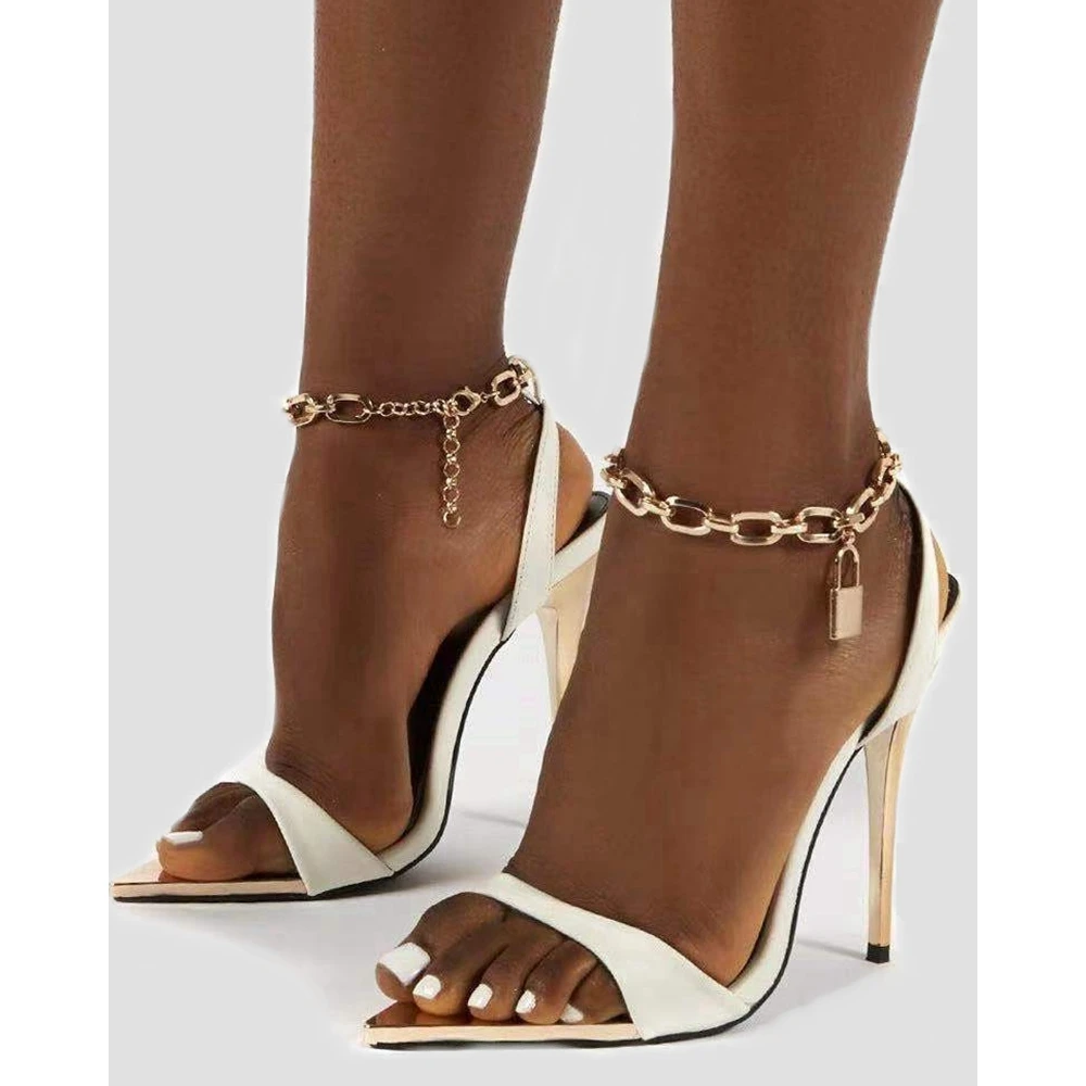 

Women Party Ankle Chain Lock Decor High Heel Sandals Outdoor Slingback Shoes Summer Going Out Pointed Toe Thin Heeled Sandals