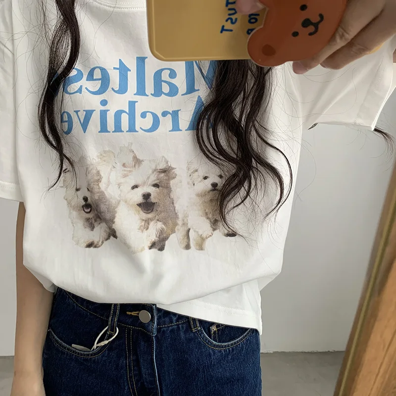 

Hahayule Summer Unisex Korean Fashion Harajuku Streetwear T-Shirt Dog Print Kawaii Ulzzang Top Grunge Y2k Aesthetic Woman Tshirt