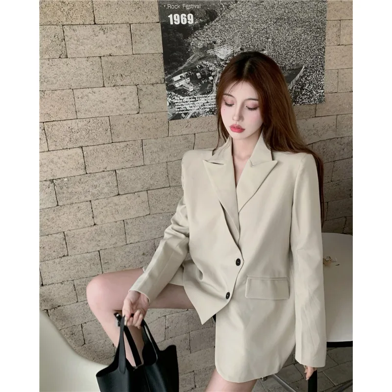 

Insozkdg Women's Suit 2023 Spring Autumn Milk Apricot Casual Suit Jacket Office Lady Small Loose Jacket Blazer Top Women Clothes