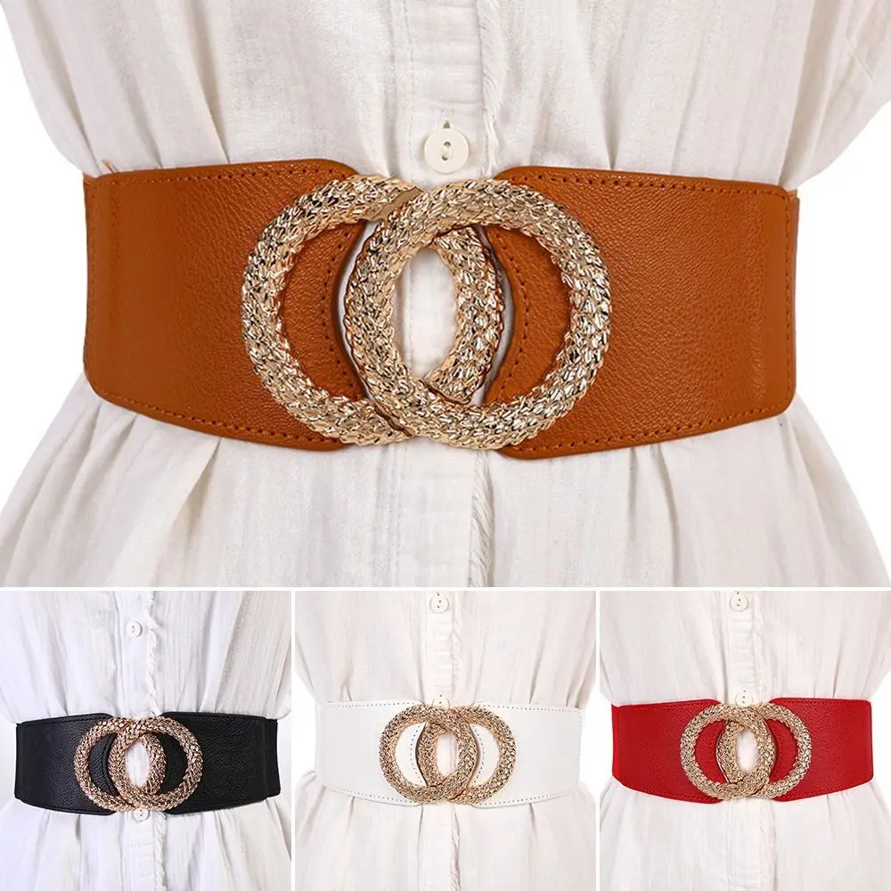 

Fashion Elastic Leisure Dress Jeans Stretch Cummerbunds Luxury Wide Belts Leather Waistband Gold Buckle Corset Band