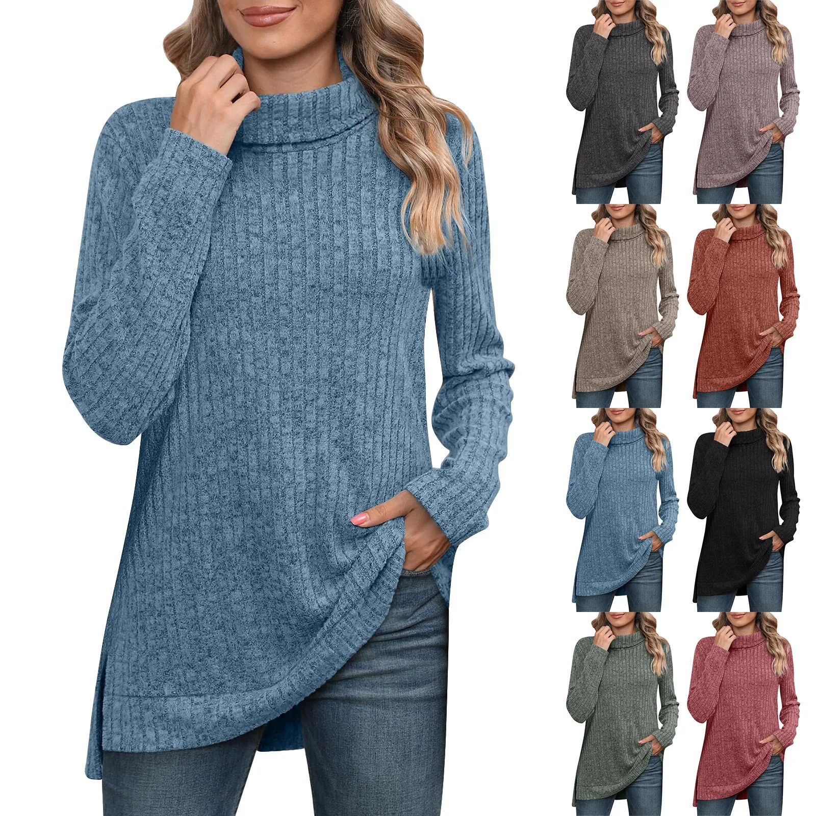 

Womens Tunic Tops Turtleneck Long Sleeve Side Split High Low Lightweight Sweaters Womens Light Shirt 3x Big