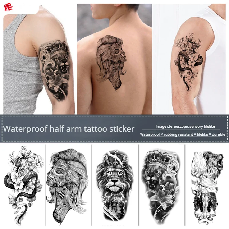 

210 * 114mm Dragon, Snake, Lion Tattoo Sticker For Men And Women Black And White Color Transfer Printing Temporary Tattoos Art