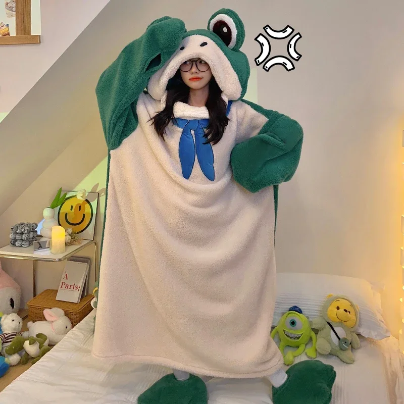 Winter Women Night Dress Sleepwear Korean Loose Girls night-robe Cartoon Frog Flannel Women's Soft Warm Funny Nightdress Home
Winter Women Night Dress Sleepwear Korean Loose Girls night-robe Cartoon Frog Flannel Women's Soft Warm Funny Nightdress Home