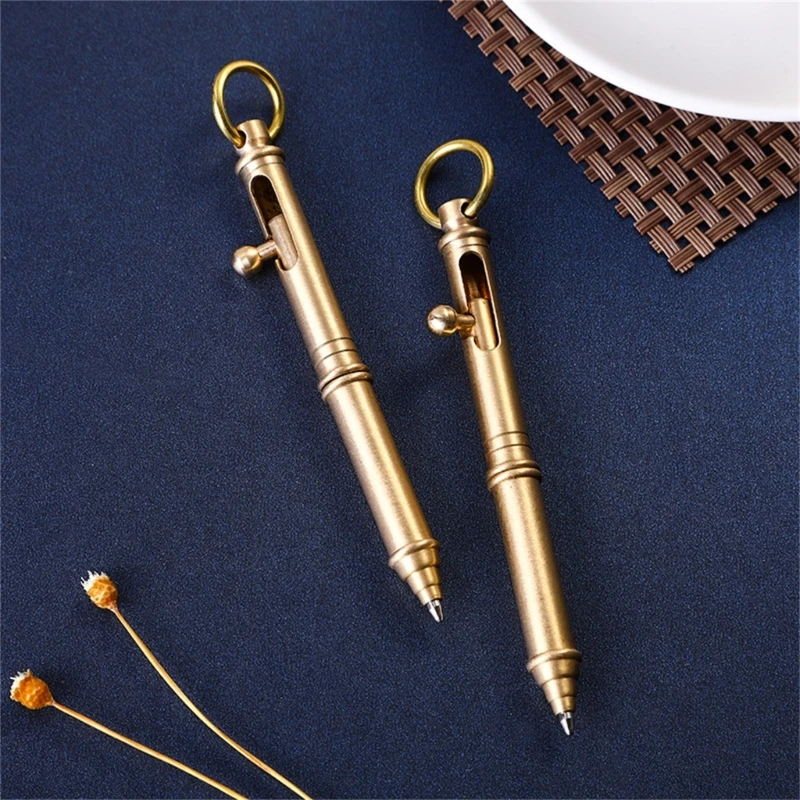 

Bolt Action Pen Brass Ballpoint Pen with Ring Metal Office Signing Pen Smooth to Write Refillable Ballpoint Pen