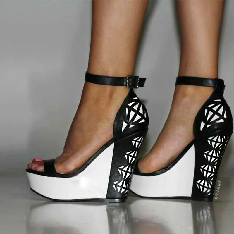 White Black Geometry Fretwork Wedge Sandals High Platform Peep Toe Ankle Strap Woman Vacation Sandalias Shoes
White Black Geometry Fretwork Wedge Sandals High Platform Peep Toe Ankle Strap Woman Vacation Sandalias Shoes