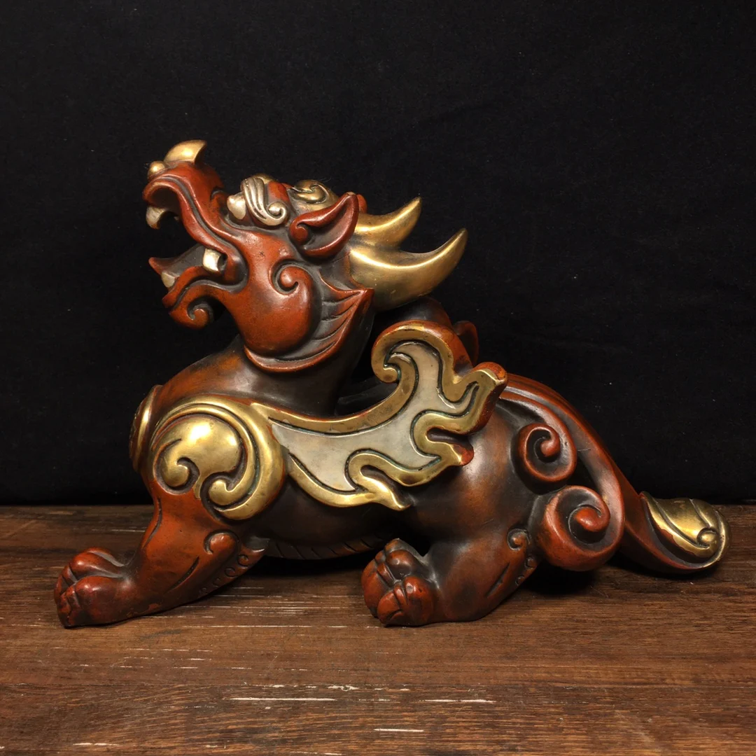 12"Tibetan Temple Collection Old Bronze gilt gold silver mythical beast brave troops Kirin Gather fortune ornament Town House
12"Tibetan Temple Collection Old Bronze gilt gold silver mythical beast brave troops Kirin Gather fortune ornament Town House