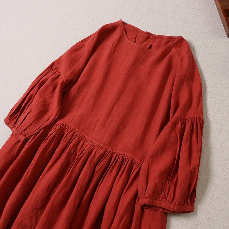 Solid color all linen dress, loose and versatile, 7/4 bubble sleeve round neck pullover long skirt
Solid color all linen dress, loose and versatile, 7/4 bubble sleeve round neck pullover long skirt