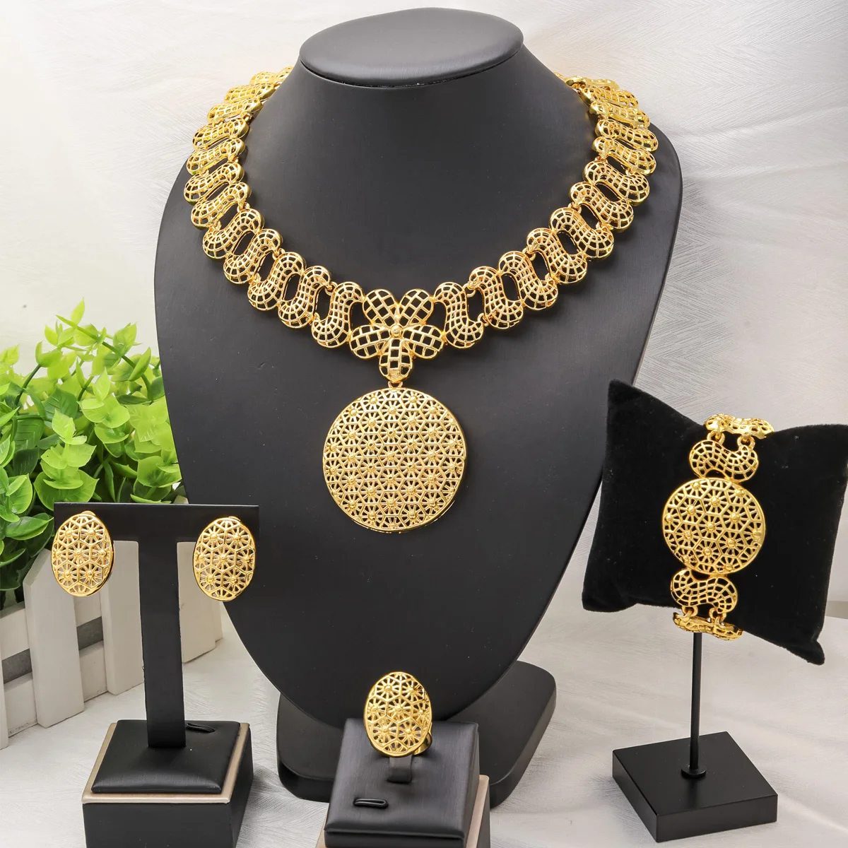 Dubai 24k gold jewelry African Bead Jewelry Sets for Woman Party Wedding Accessories Golden Color Necklace Ring Bangle Earrings 2 Mallzona Sdf2460b11e7244fcbbc407763ce31c27G Dubai 24k gold jewelry African Bead Jewelry Sets for Woman Party Wedding Accessories Golden Color Necklace Ring Bangle Earrings Mallzona