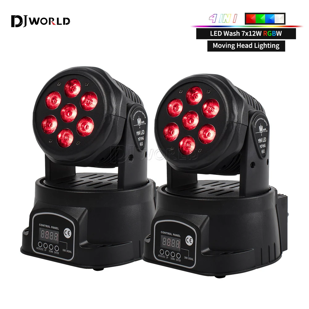 

2PCS 7x12W LED Moving Head Light 4 IN 1 RGBW Professional Stage Effect 10/15DMX Wash Light for Disco DJ Music Party Dance Club