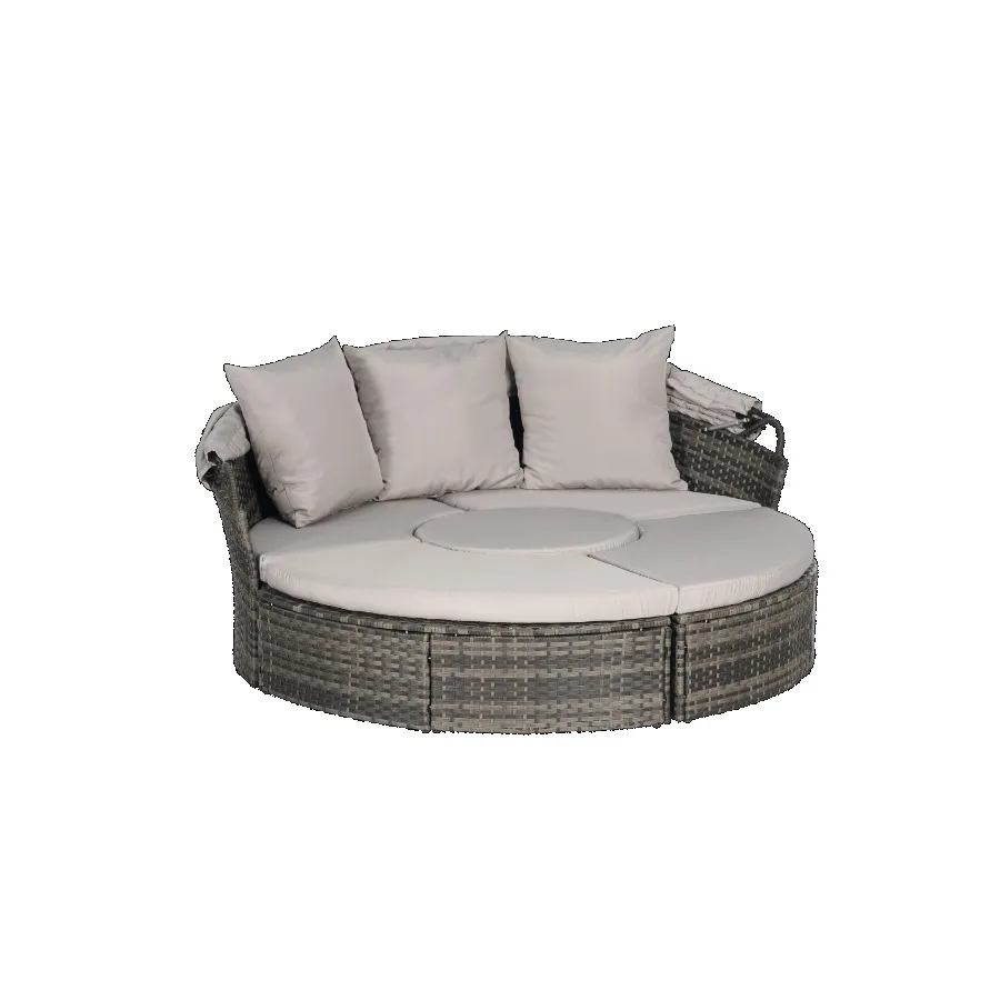 5 Pieces Outdoor Patio Round Daybed Furniture Wicker Conversation Set with Retractable Canopy Soft Cushions and Storable Table 5 Pieces Outdoor Patio Round Daybed Furniture Wicker Conversation Set with Retractable Canopy Soft Cushions and Storable Table