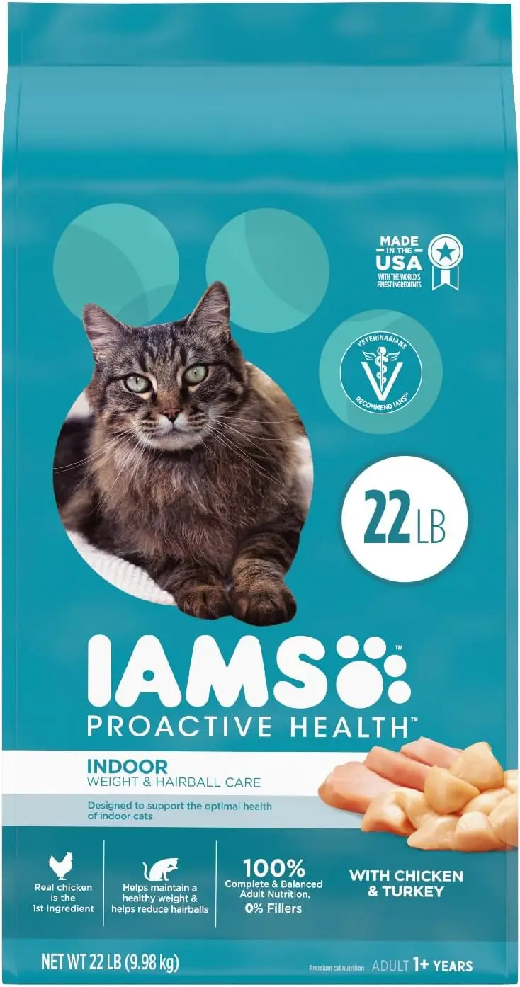 

IAMS упражнение для здоровья для взрослых в помещении, контроль веса и уход за шерстью, сухой корм для кошек с курицей и индейкой, овощи для кошек, 22 фунта, сумка