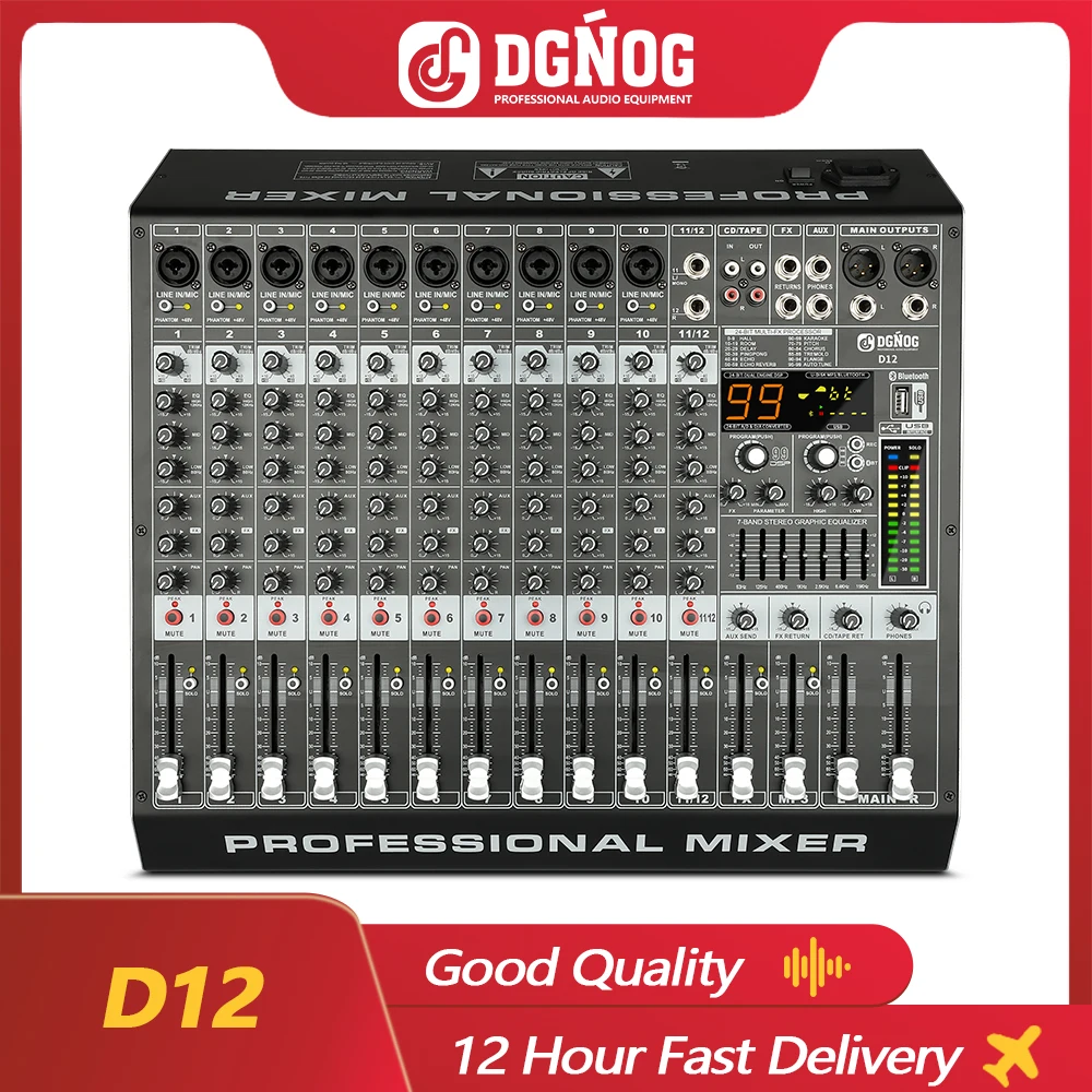 DGNOG Professional Sound Mixer 12 Channel Audio Mixer DJ Console USB Bluetooth Effector 99 DSP Effects Is Used For Stage Karaoke
DGNOG Professional Sound Mixer 12 Channel Audio Mixer DJ Console USB Bluetooth Effector 99 DSP Effects Is Used For Stage Karaoke
