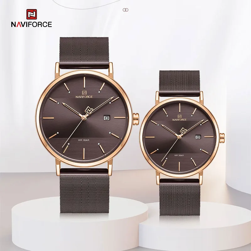 

NAVIFORCE Quartz Analog Men And Women Watches Rose Gold Coffee Business Sport Shock Resistant Alarm Calendar Couple Wristwatches