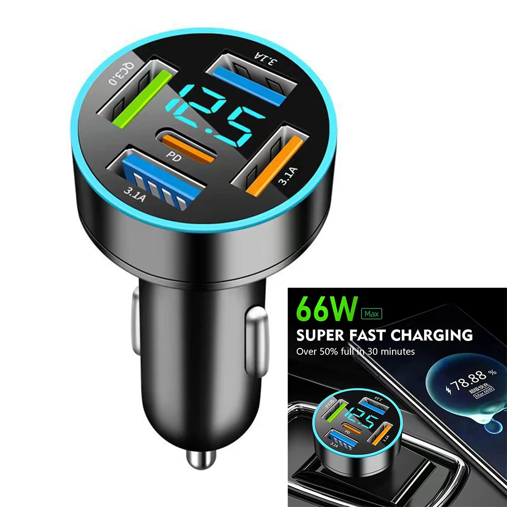 1x Type-C QC3.0 Car Charger Quick Charging Adapter Socket Splitter DC12V-24V 4USB + 1PD LED Display Fits For All Vehicles
1x Type-C QC3.0 Car Charger Quick Charging Adapter Socket Splitter DC12V-24V 4USB + 1PD LED Display Fits For All Vehicles