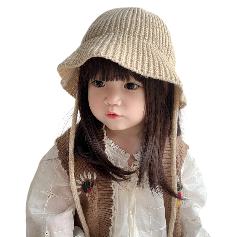 

Children's Fisherman Hat Baby Warm Knitted Kids Lacing Cap Autumn Winter Solid Color Toddler Boy Girls Beanie Bonnet
