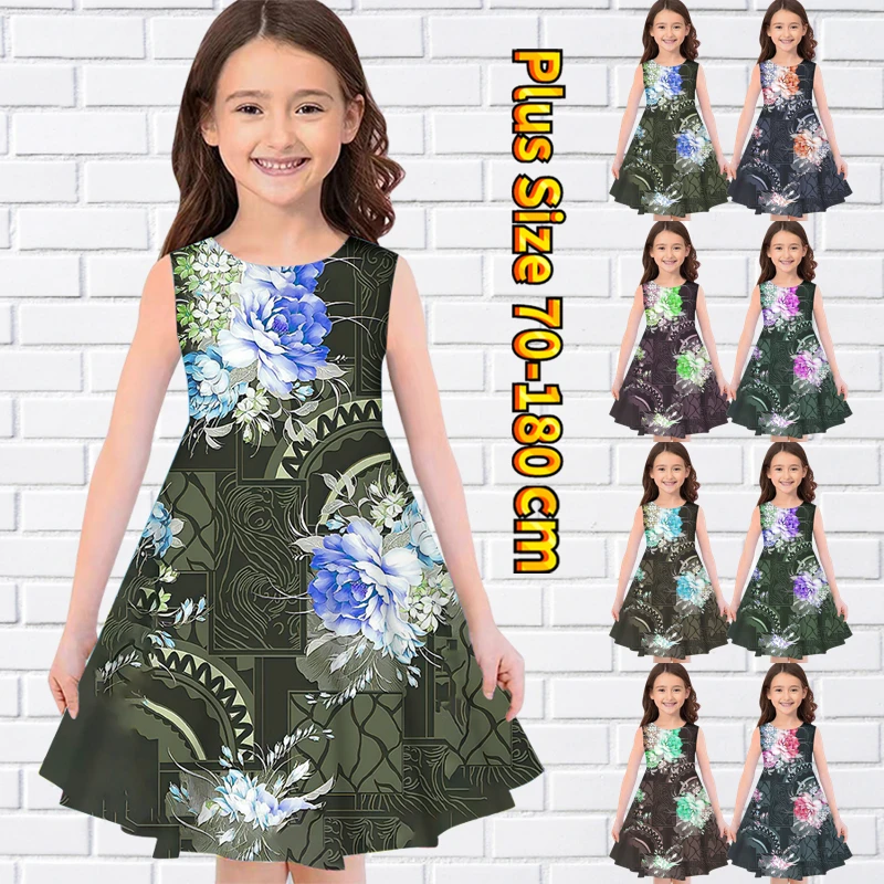 Daily Sleeveless Skirt Round Neck Knee-length Skirt Little Girl Lovely Princess Skirt Summer Girl Flower Printing Dress 80-180CM
Daily Sleeveless Skirt Round Neck Knee-length Skirt Little Girl Lovely Princess Skirt Summer Girl Flower Printing Dress 80-180CM