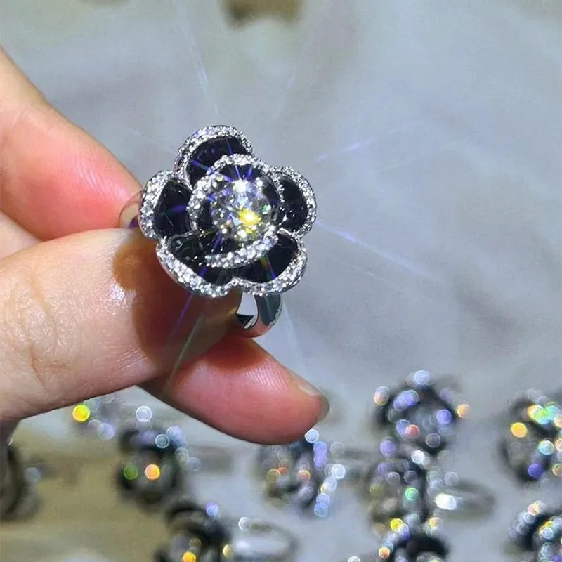 

Новинка 2024, кольцо в виде цветка из серебра 925 пробы с бриллиантами размером 6,5 мм