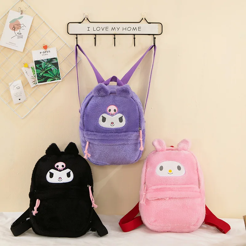 

Sanrio Plush Backpack Women Kawaii Hello Kitty Kuromi Mymelody Cinnamoroll Large Capacity Schoolbag Cartoon Cute Girl Travel Bag