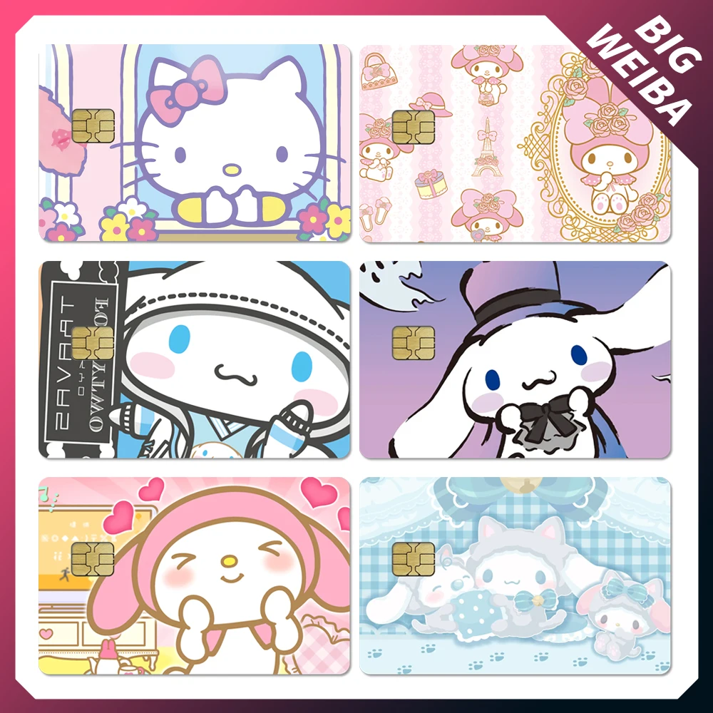 

Kawaii Miniso Sanrio Credit Debit Card Sticker Hello Kitty Cinnamoroll Kuromi Mymelody Diy Game Card Pvc Waterproof Film Sticker