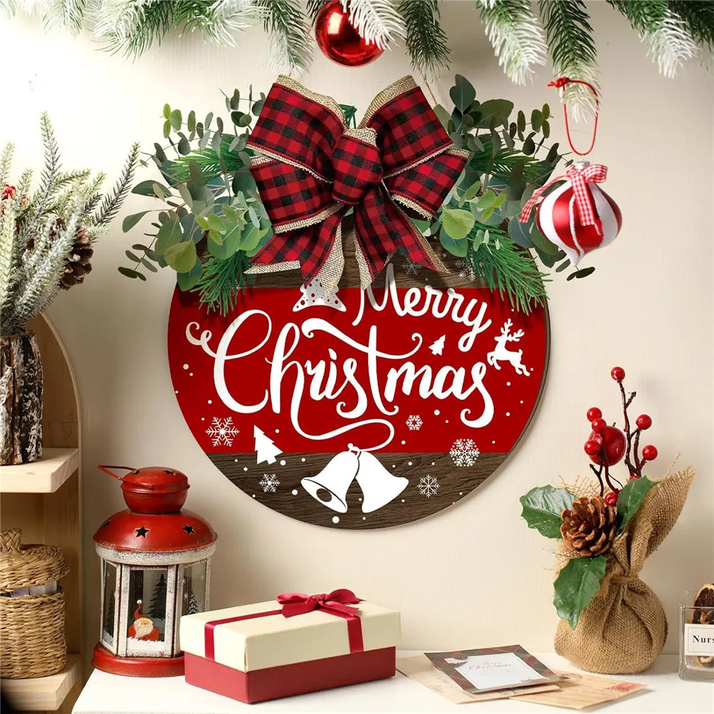 

Christmas Wooden Welcome Signs Front Door Wall Decor Wreath Hanging Merry Christmas Decorative Signs Pendant Xmas New Year Decor