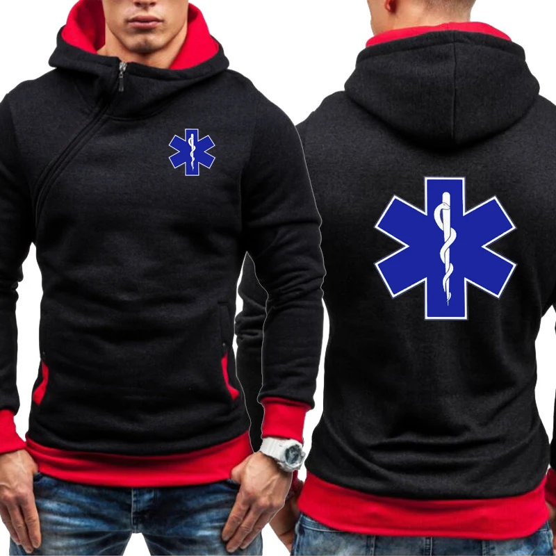

High Quality Men's Hoodie EMT Emergency Ambulance Print Hooded Jacket Fleece Sweatshirt Pullover Outwear Casual Male Streetwear