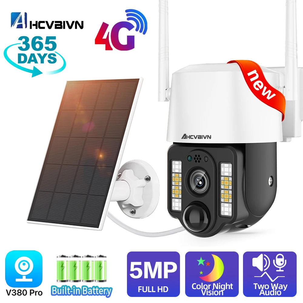 5MP 4G Sim Solar Panel Camera Outdoor CCTV Camara PIR Humanoid Detection Night Vision V380 Security Protection Built in Battery
5MP 4G Sim Solar Panel Camera Outdoor CCTV Camara PIR Humanoid Detection Night Vision V380 Security Protection Built in Battery