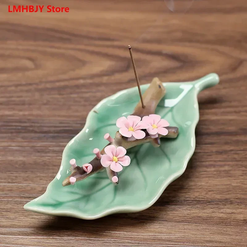 

LMHBJY New Ceramic Plum Blossom Peach Blossom Green Leaf Zen Home Fragrant Insert Creative Decoration