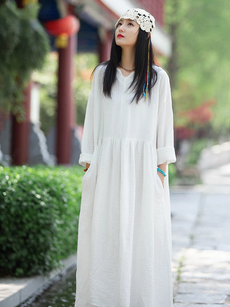 Women Cotton Linen Vintage Dresses 2023 Spring New Solid Color Female Loose Dress V-Neck Long Sleeve Robes Temperament Pullover
Women Cotton Linen Vintage Dresses 2023 Spring New Solid Color Female Loose Dress V-Neck Long Sleeve Robes Temperament Pullover