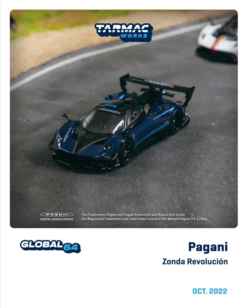 Tarmac работает 1:64 Pagani Zonda Revolution синяя металлическая модель автомобиля под давлением
Tarmac работает 1:64 Pagani Zonda Revolution синяя металлическая модель автомобиля под давлением